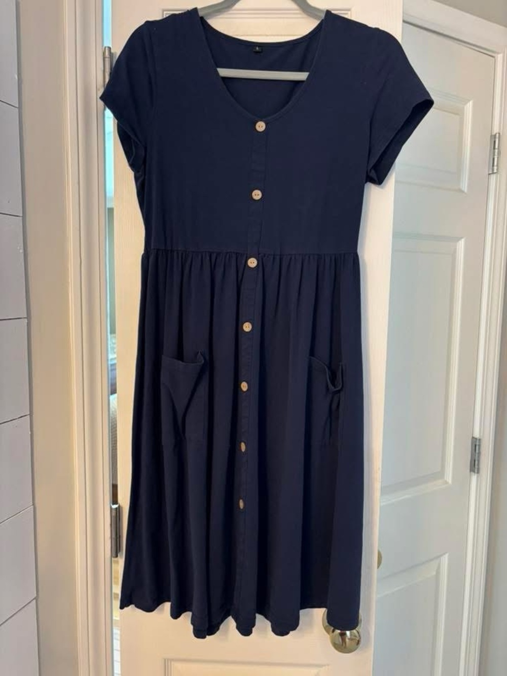 Girls' Navy Button-Front Dress with Pockets